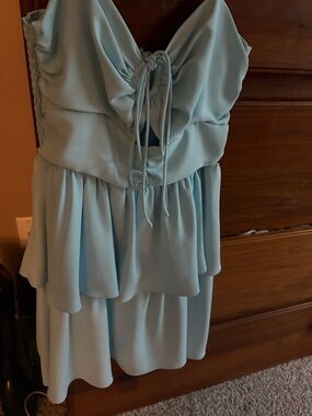 Amanda Uprichard Pastel Blue Tie-Front Tiered Dress